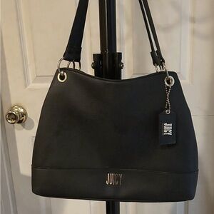 Juicy Couture Black Pebbled Leather Shoulder Bag with Gold Hardware